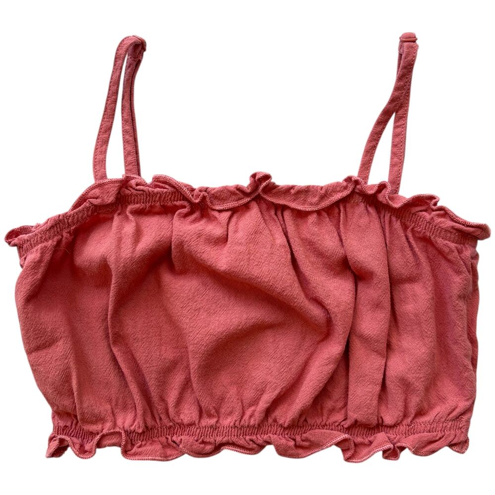 SHEIN girls ruffle cami crop top pink 9Y cotton